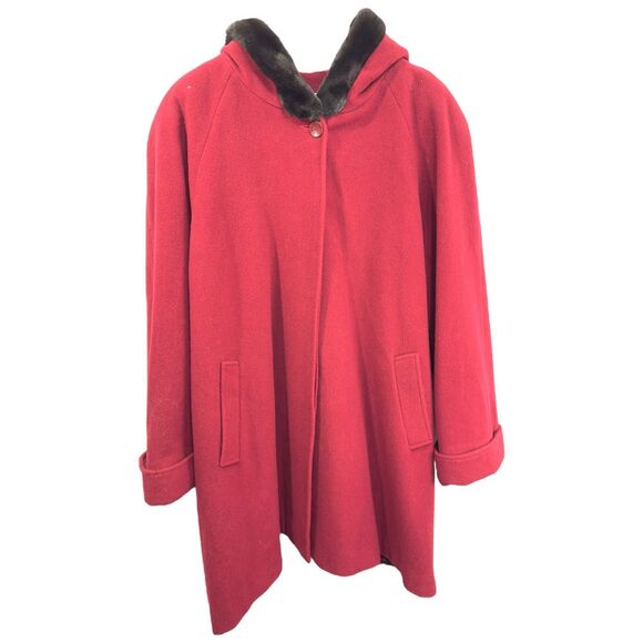 VTG CBO Plus Size 5X Wool Coat Red Faux Fur‎ Lined Hood Pockets Cuffed Sleeve E - Picture 8 of 9
